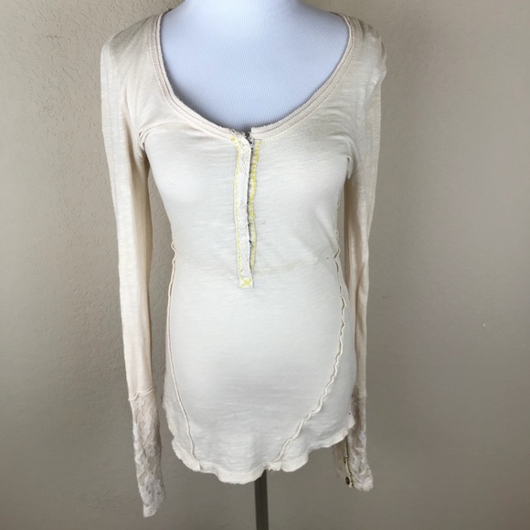 Free People Lace Trim Henley Shirt - Picture 2 of 6